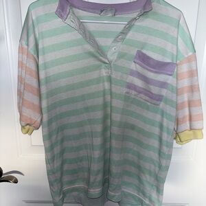 Vintage 90’s Koret Francisca Preppy Pastel Striped Polo Shirt